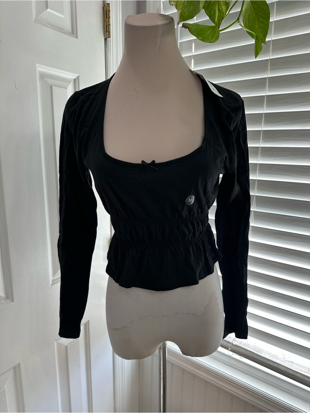 PacSun Black Long Sleeve Peplum Scoop Neck Top